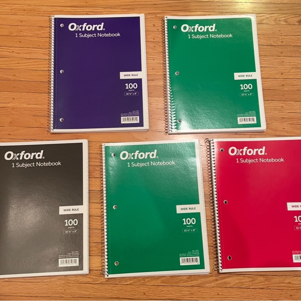 Set of 5 Oxford Spiral 1-Subject Notebooks